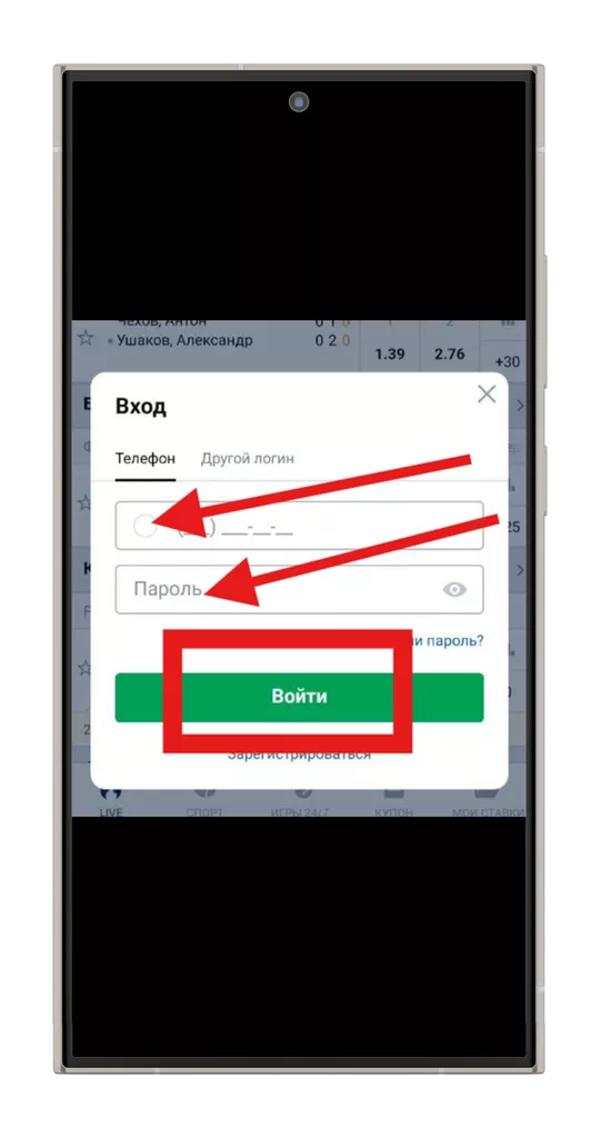 Ввод учетных данных